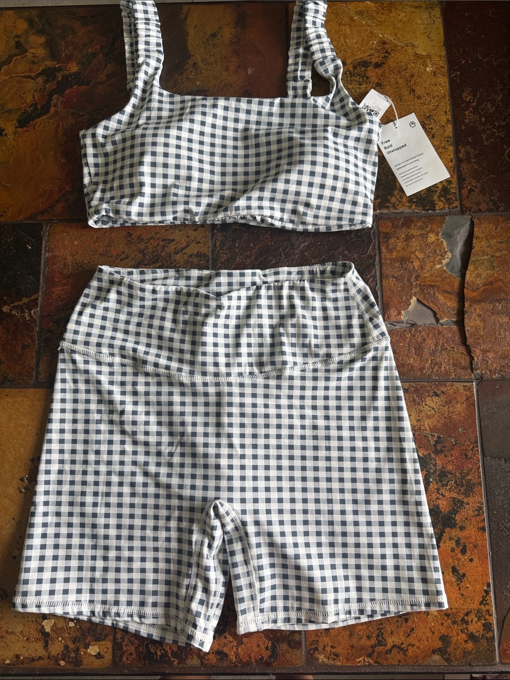 Gingham Bralette and High-Waist Bike Short Set